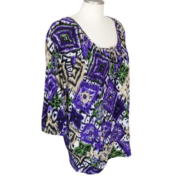 Notations Womens Plus Size 2X Blouse Peasant Key Hole Animal Floral Multicolor - Picture 4 of 6